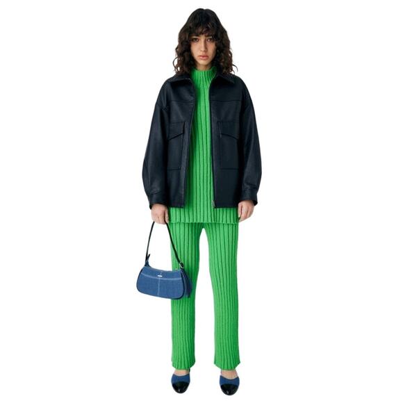 MOUSSY Wide Ribbed Knit Pants Flare Hem in Bright Blue Kidcore Rare Size S (1) - Picture 12 of 13